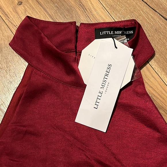 NWT ASOS Little Mistress HIGH NECK SATIN MAXI DRESS Size 8 WINE RED Cocktail - Picture 6 of 10